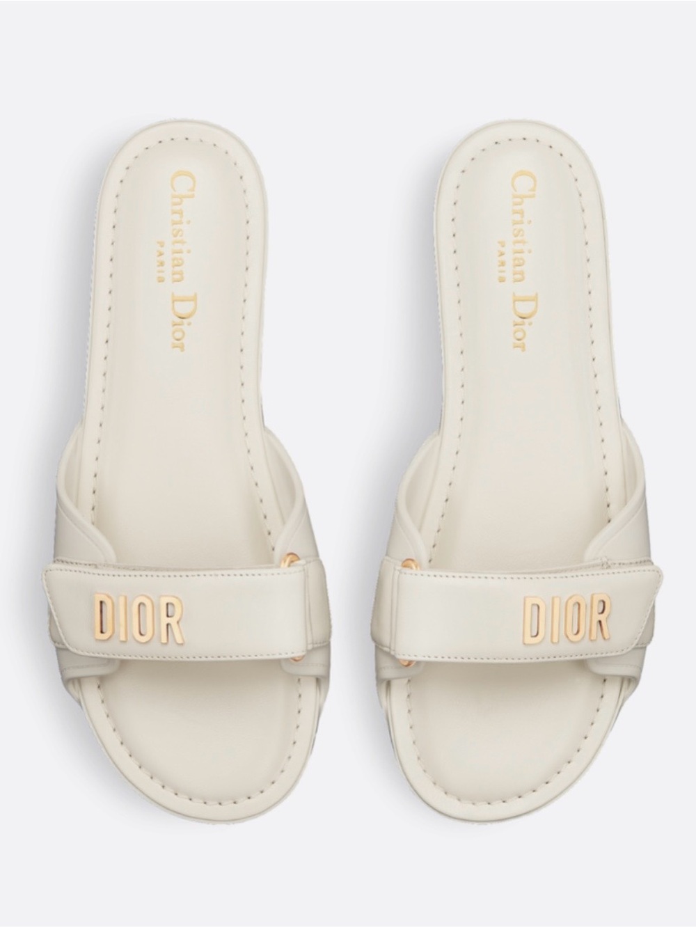 DIOR DIORACT OFF-WHITE LAMB LEATHER SLIDE FLAT SANDALS GOLD LOGO SZ 40 NEW - Picture 16 of 16